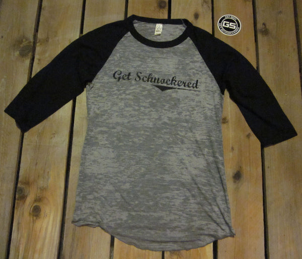 BLACK SCRIPT ON BLACK & GREY - UNISEX BURNOUT BASEBALL T-SHIRT