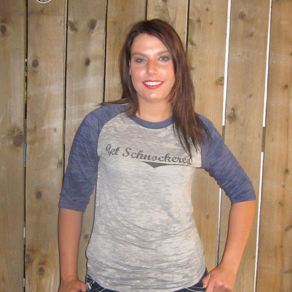 BLACK SCRIPT ON BLUE & GREY - UNISEX BURNOUT BASEBALL T-SHIRT