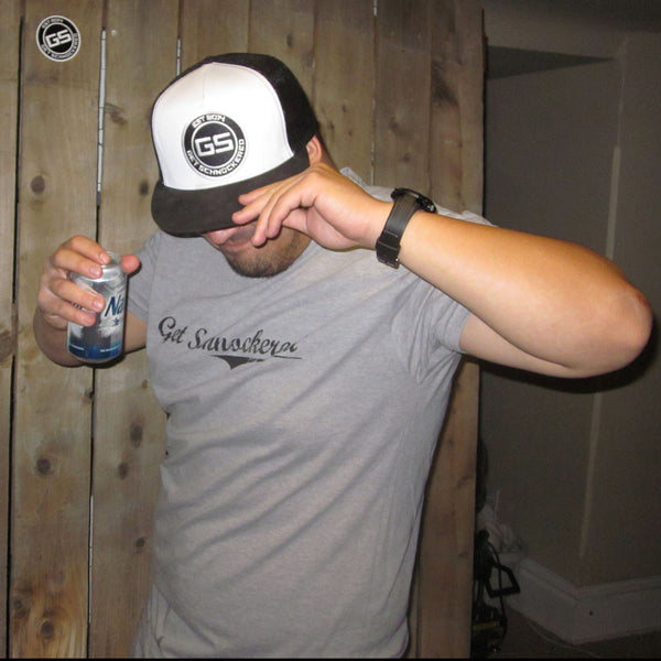 FLAT BILL SNAPBACK TRUCKER HAT - CLASSIC WHITE ON WHITE & BLACK