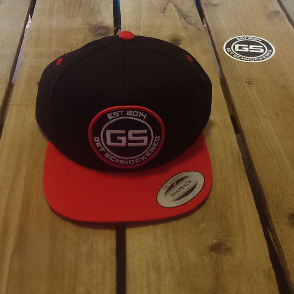 FLAT BILL SNAPBACK TRUCKER HAT - CLASSIC RED ON BLACK & RED