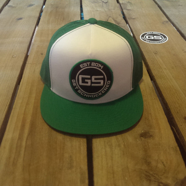 FLAT BILL SNAPBACK TRUCKER HAT - CLASSIC GREEN ON WHITE & GREEN