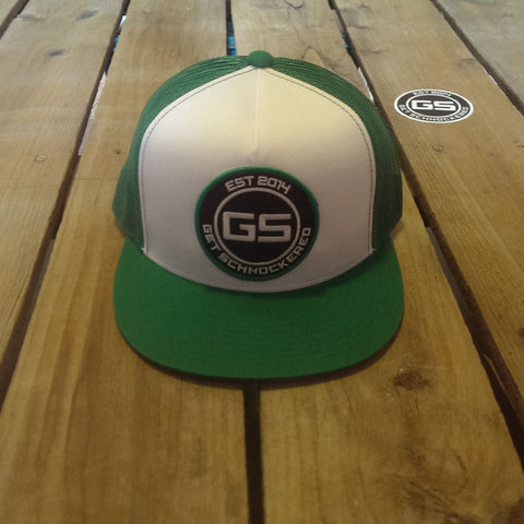 FLAT BILL SNAPBACK TRUCKER HAT - CLASSIC GREEN ON WHITE & GREEN