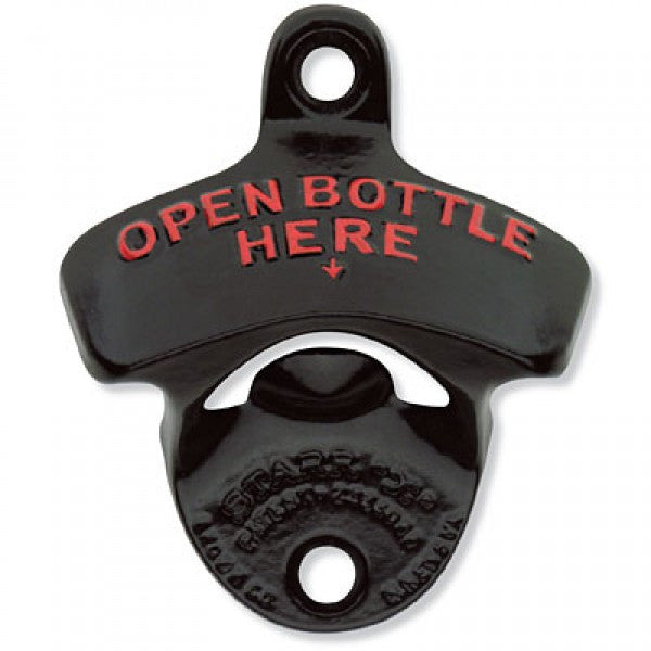 Open Bottle Here Wall Mounted Bottle Opener - Black Powder Coated