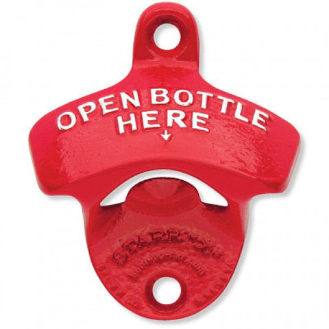Open Bottle Here Wall Mounted Bottle Opener - Red Powder Coated